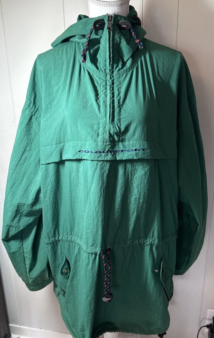 Vintage Coloursport Green Nylon Pullover Jacket XL ZZ